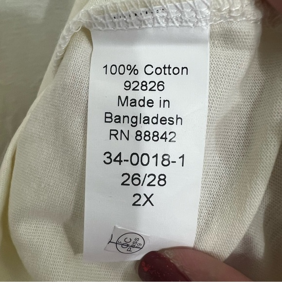 Woman Within 2XL Ivory Cream Floral Graphic Print 100% Cotton 3/4 Sleeve Shirt - Picture 5 of 7